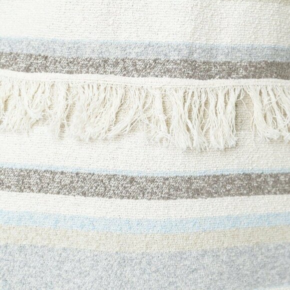 Tory Burch Mini Fringed Boho Dress 10 Ivory Sleeveless Cotton Sheath Stripe - Picture 7 of 8